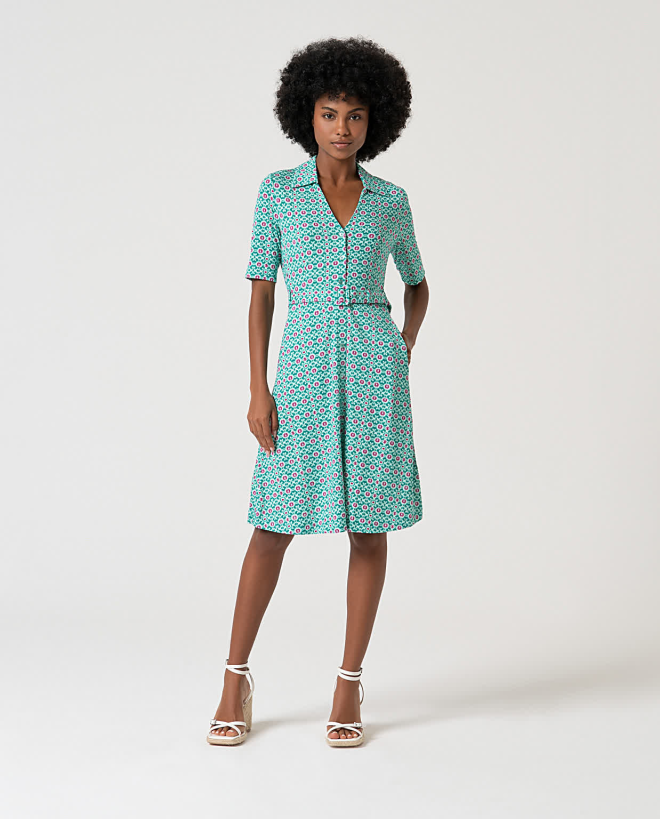 Printed stretch shirt dress Turquoise