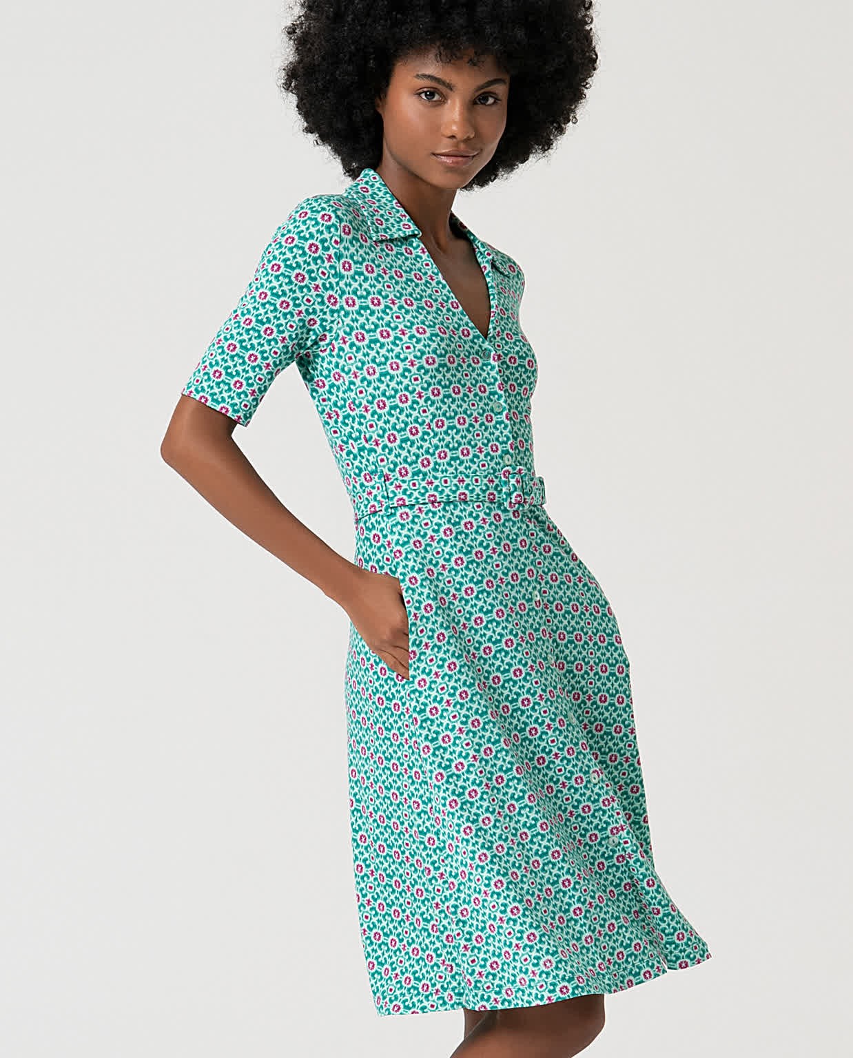 Vestido chemise manga até o cotovelo Turquesa