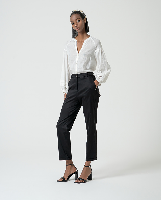 Plain stretch straight-cut PANTS Black