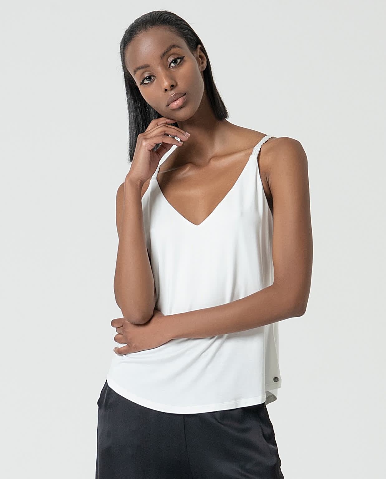 Bamboo straps top with hardware  White