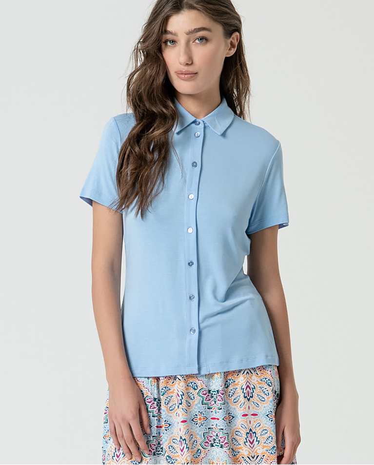 Camisa básica bamboo lisa Azul celeste