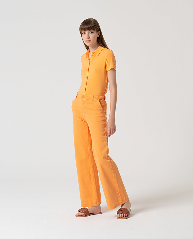 Flare PANTS in plain denim Tangerine