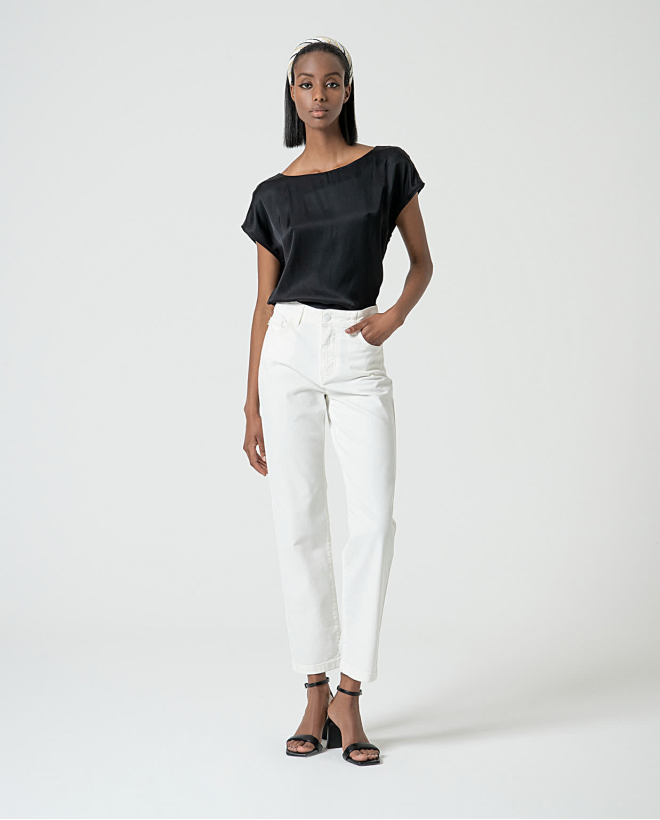 Plain denim straight-cut PANTS White