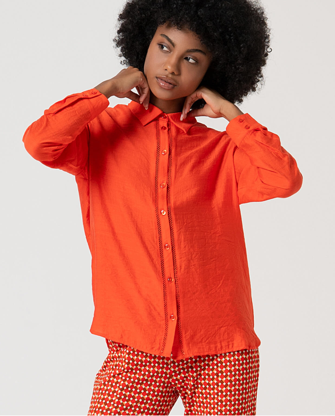 Shirt with plain eyelet embroidery Orange