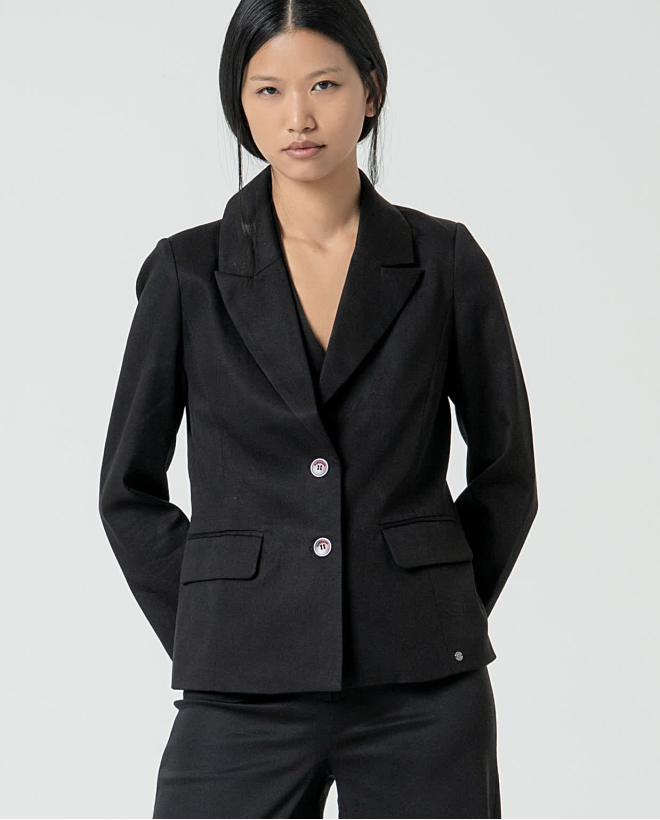 Blazer cruzada lisa Negro