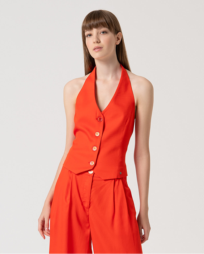 Plain halter-neck vest Orange