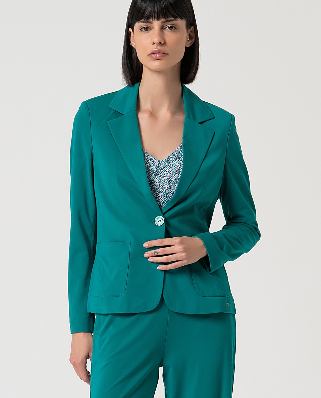 Blazer cruzado simples  1 botão Esmeralda
