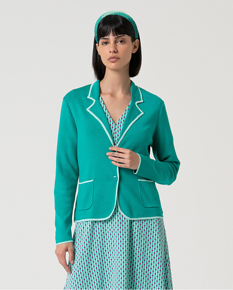 Plain knit single-breasted blazer Emerald