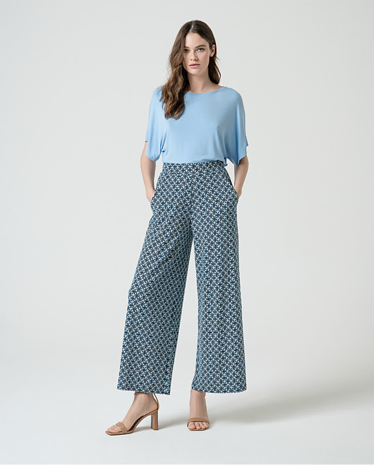 Pantalón culotte elástico estampado Azul