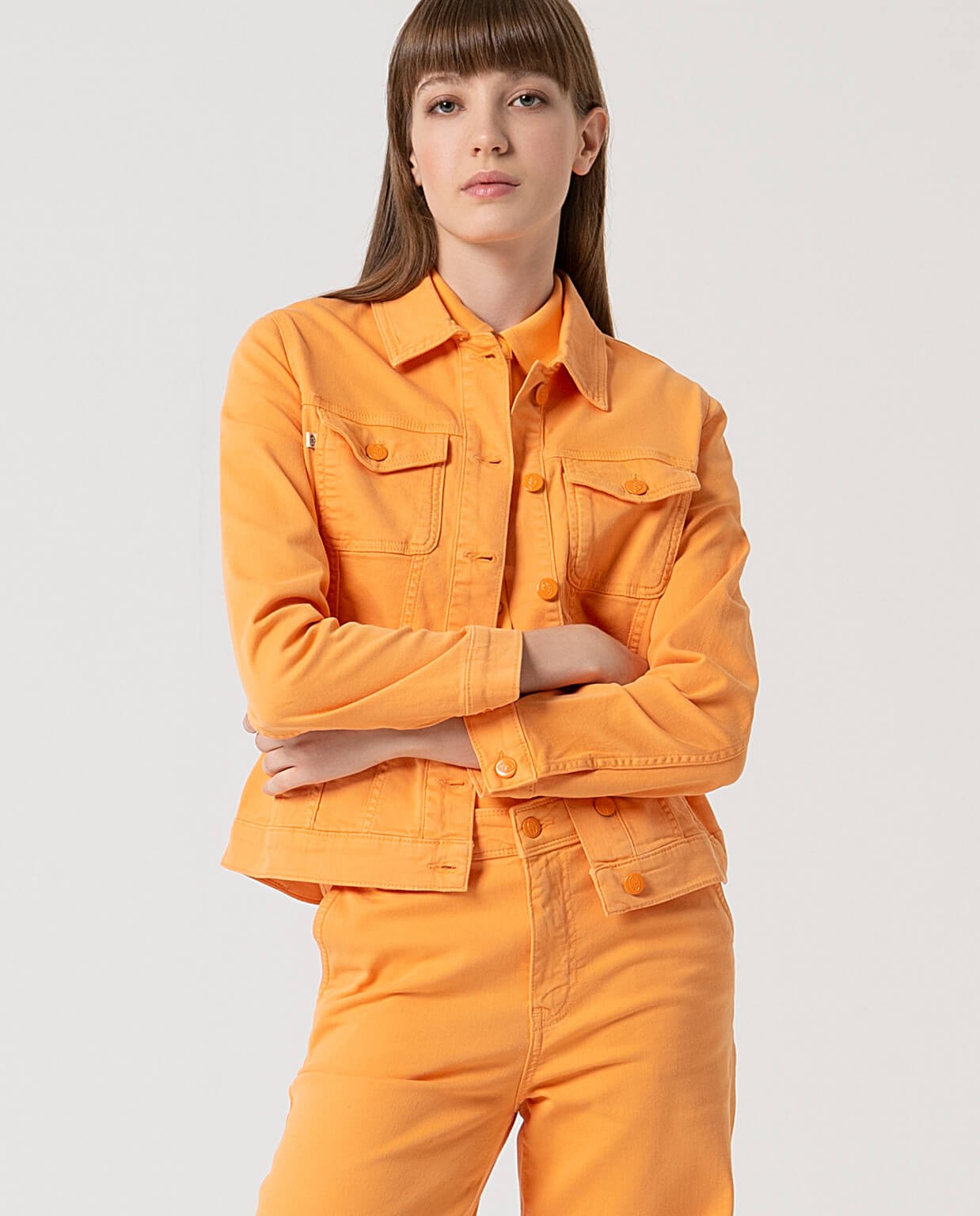 Chaqueta denim lisa Mandarina