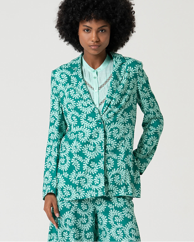 Blazer de viscosa cruzada y estampada Verde Agua