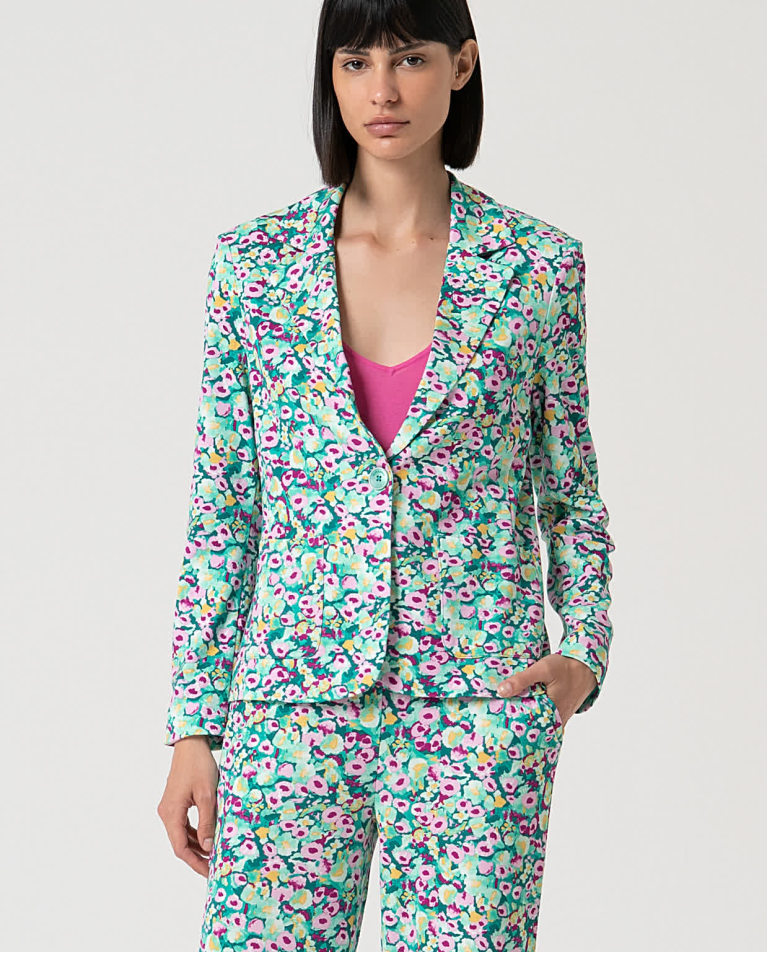 Printed stretch blazer Aqua green