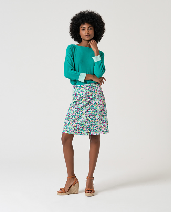 Printed stretchy short skirt Aqua green