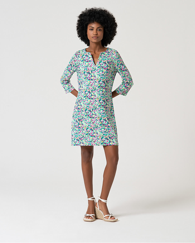 Vestido corto elástico estampado Verde Agua