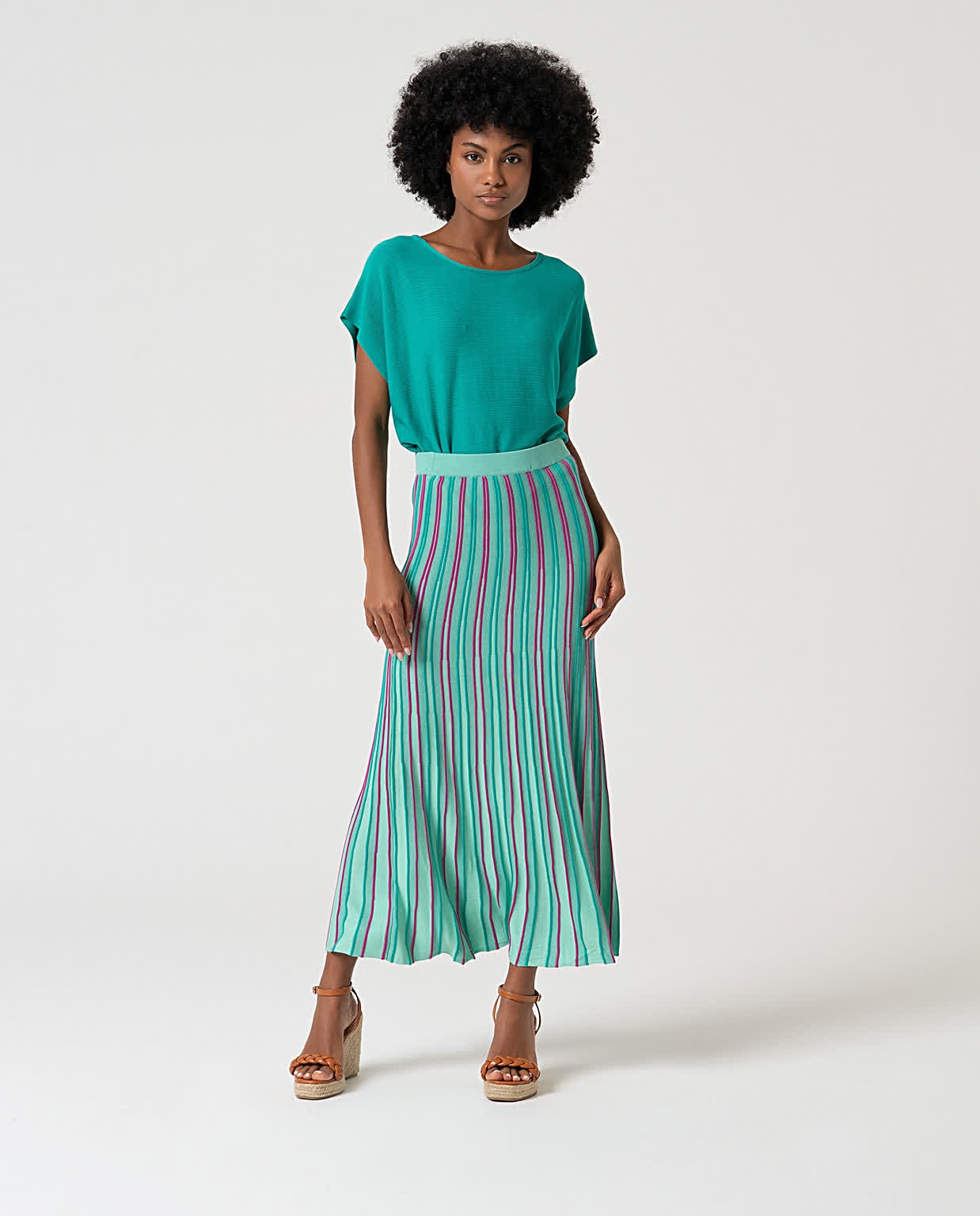 Falda midi de punto Turquesa