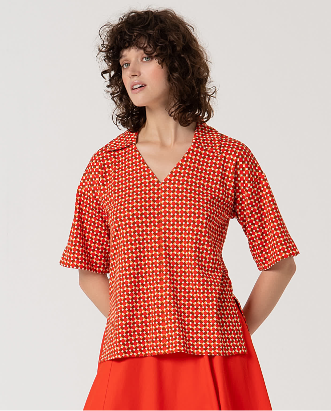 Top gola polo e manga até o cotovelo Vermelho