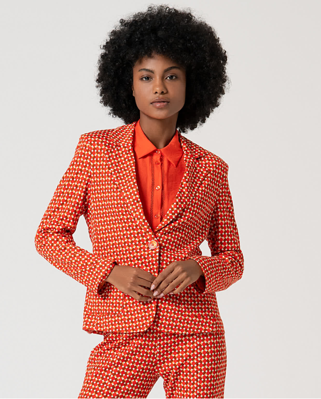 Blazer cruzada y estampada Rojo