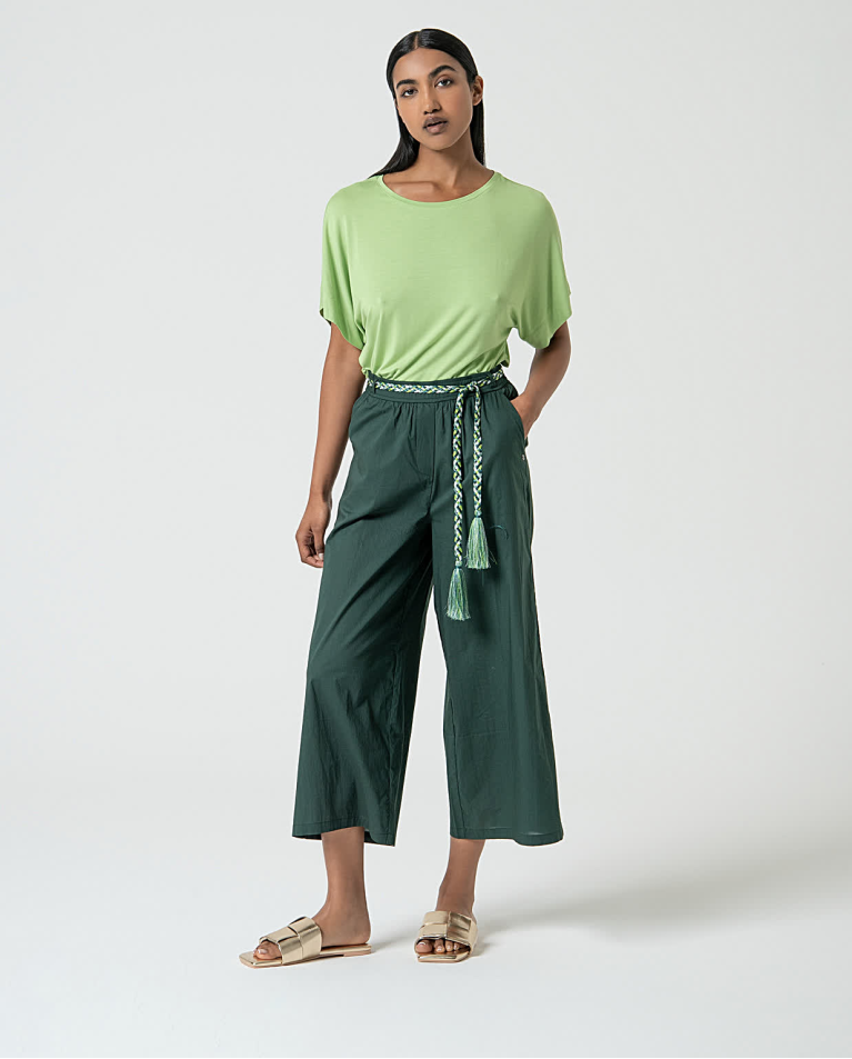 Pantalón culotte con cinturón Verde Botella