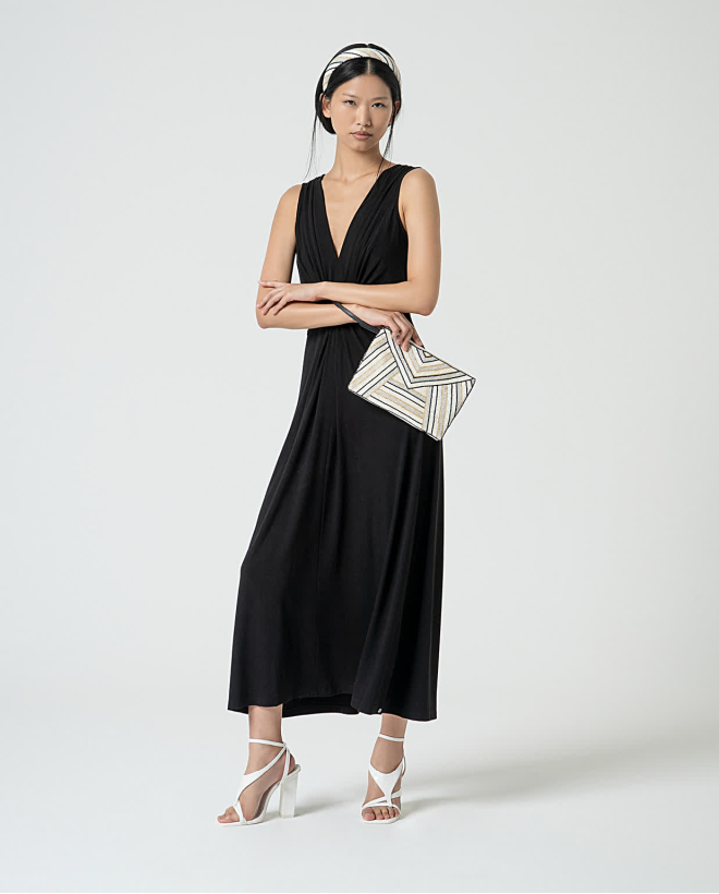 Vestido elástico con nudo delantero Negro