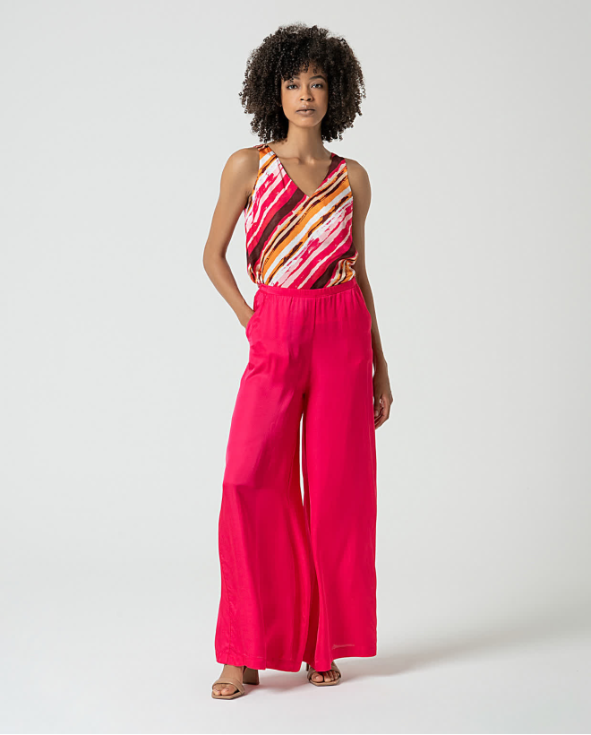 Plain satin wide-leg PANTS Fuchsia