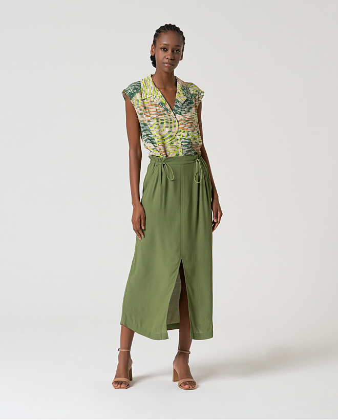 Adjustable midi skirt in plain viscose crepe Green