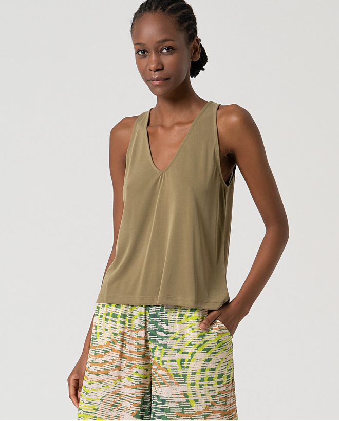 V-neck stretch top Khaki