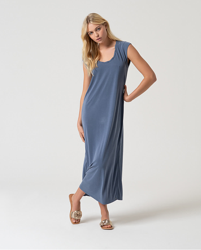 Long straight stretch dress Indigo