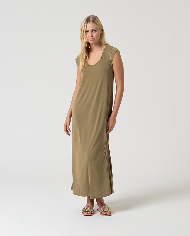 Long straight stretch dress Khaki