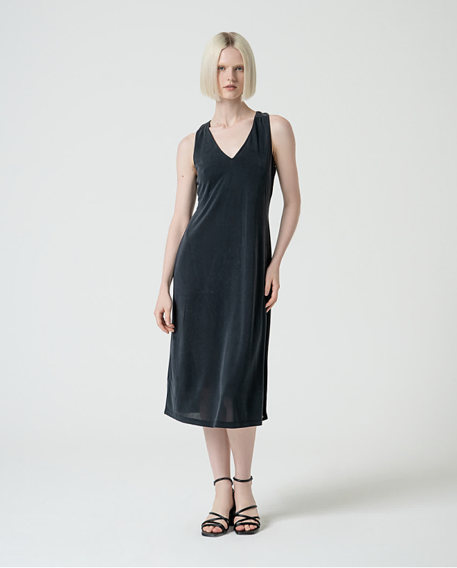 Plain stretch midi dress Black