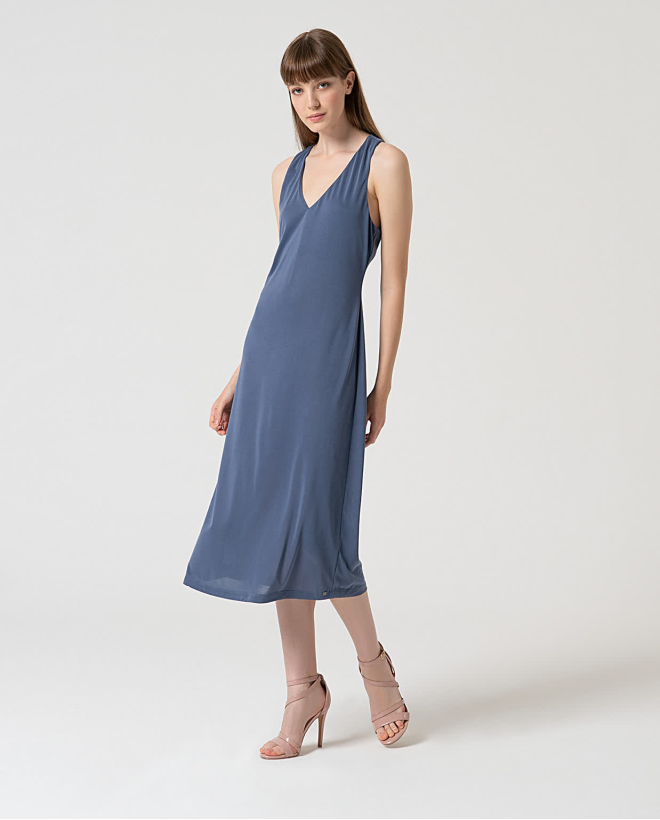 Plain stretch midi dress Indigo