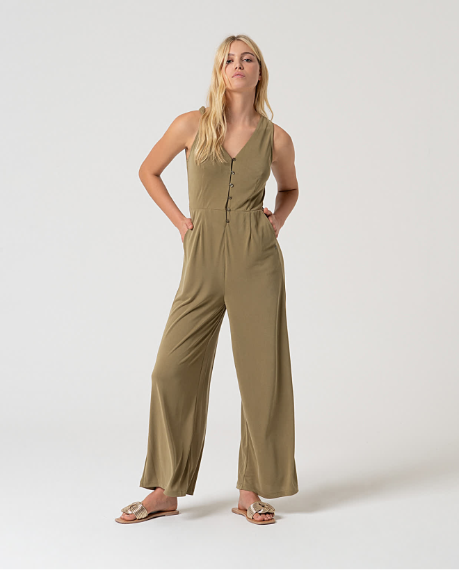 Plain stretch jumpsuit Khaki