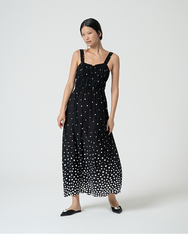 Polka dot printed strappy dress Black