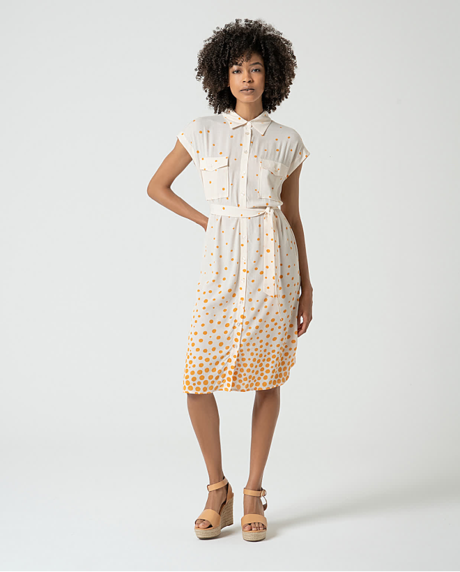 Polka dot short shirt dress Beige