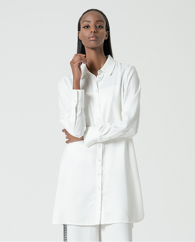 Long, loose-fitting shirt with vents White