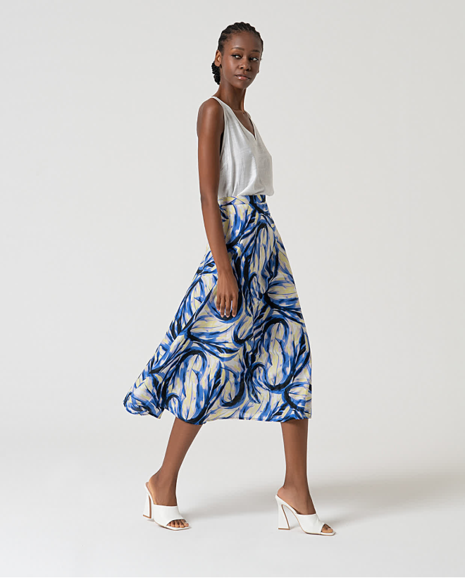 Printed cotton midi skirt Blue