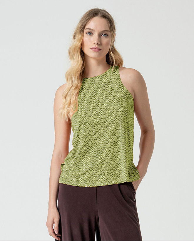 Printed stretch sleeveless top Acid green