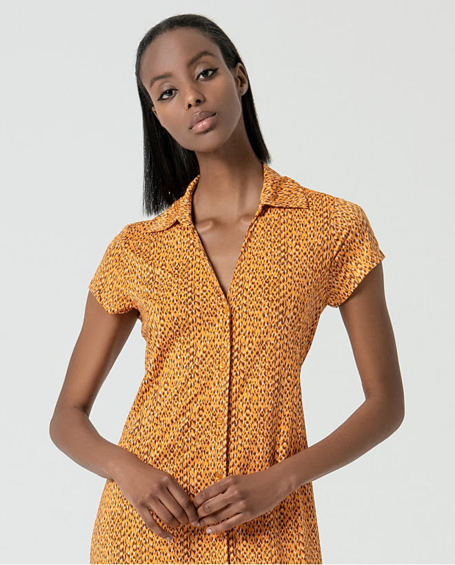 Vestido chemise longo de manga curta Amarelo 2