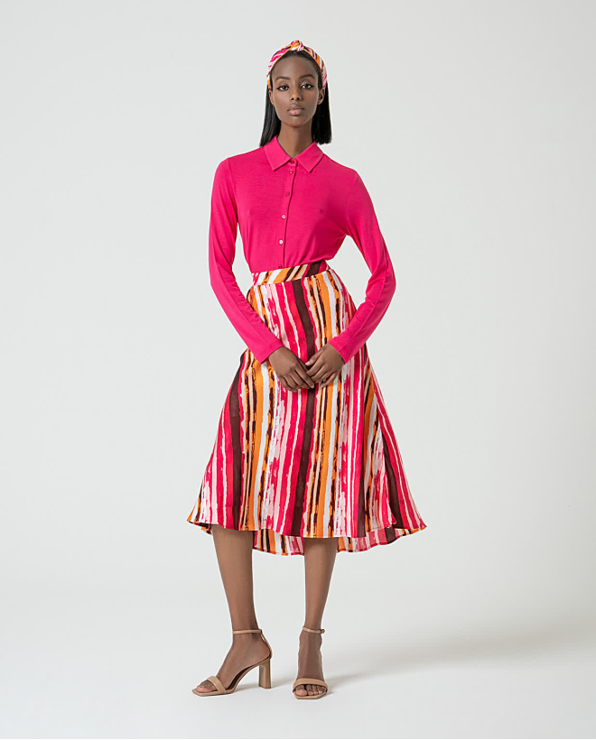 Printed satin midi skirt...