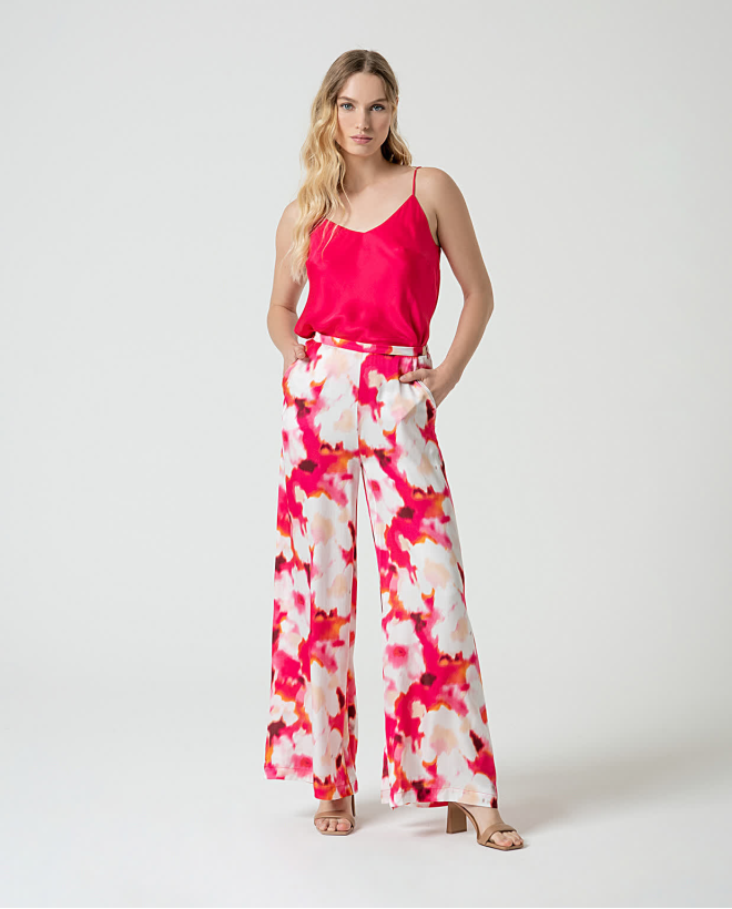 Printed satin palazzo PANTS Fuchsia