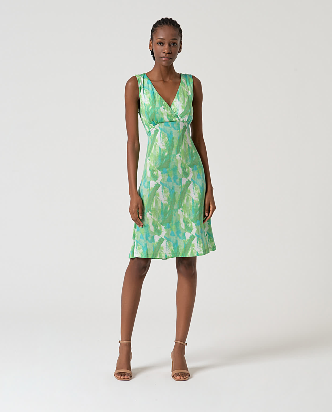 Printed lyocell short dress Green