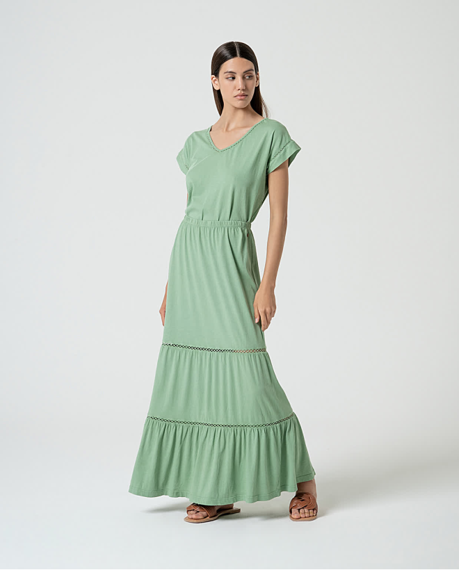 Plain long organic cotton skirt Green