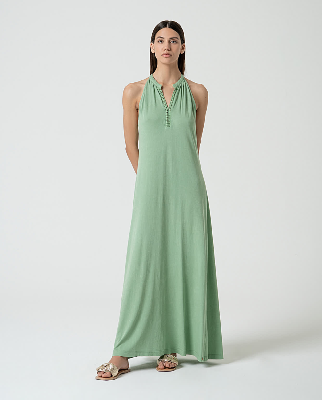 Plain organic cotton long dress Green