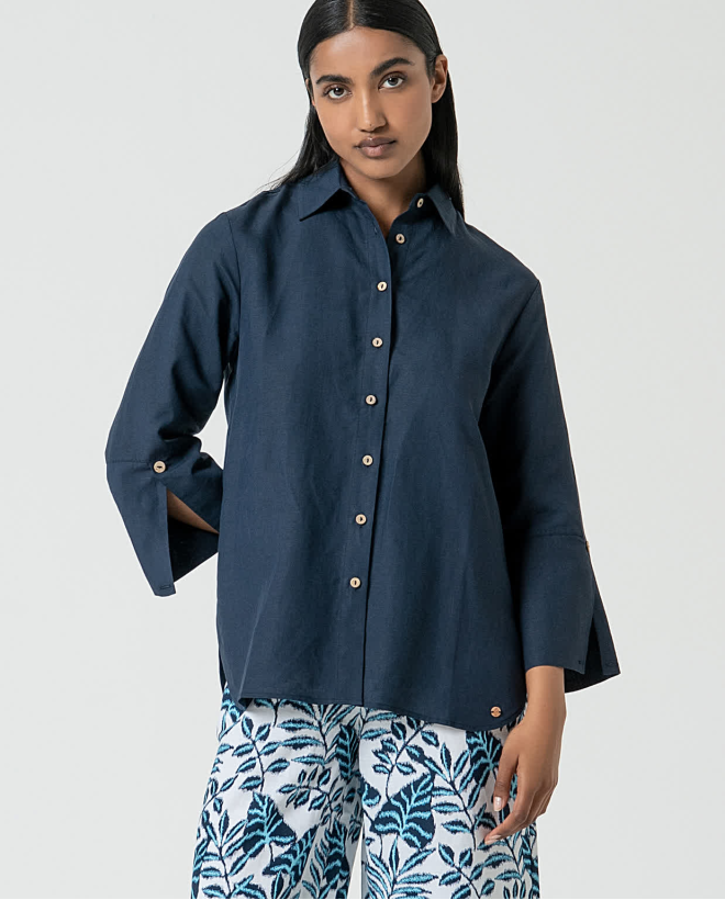 Oversized linen shirt Navy blue