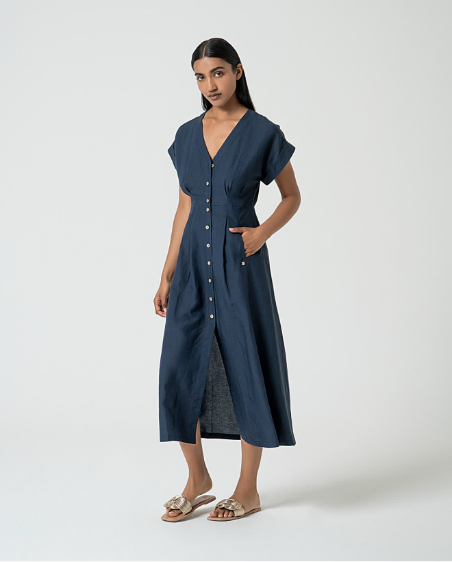 Linen shirt dress Navy blue