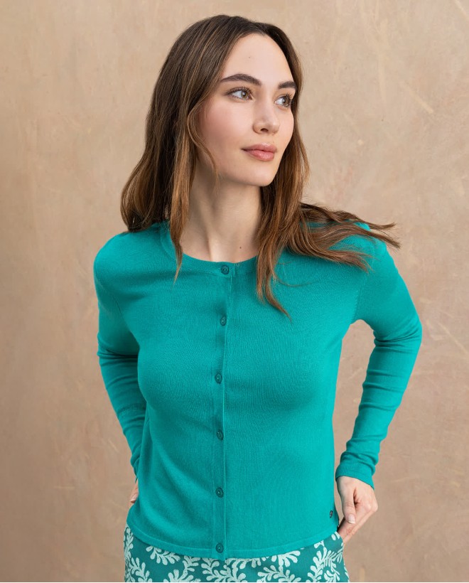 Plain long-sleeved knit cardigan Emerald