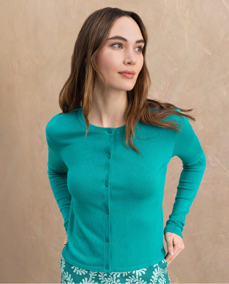 Plain long-sleeved knit cardigan Emerald