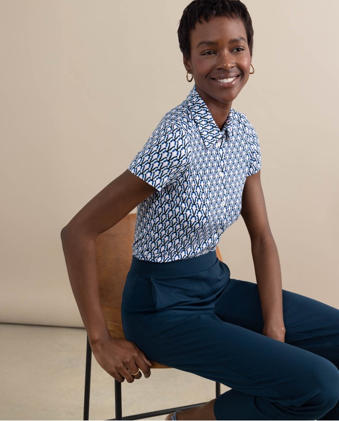 Printed short-sleeved stretch shirt Blue