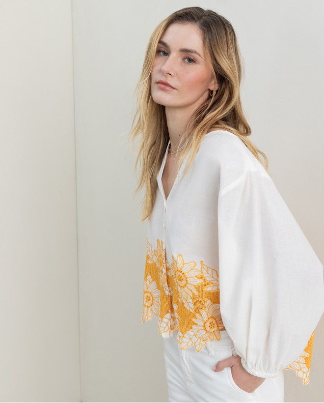 Blusa de manga oversized na barra Bege 2