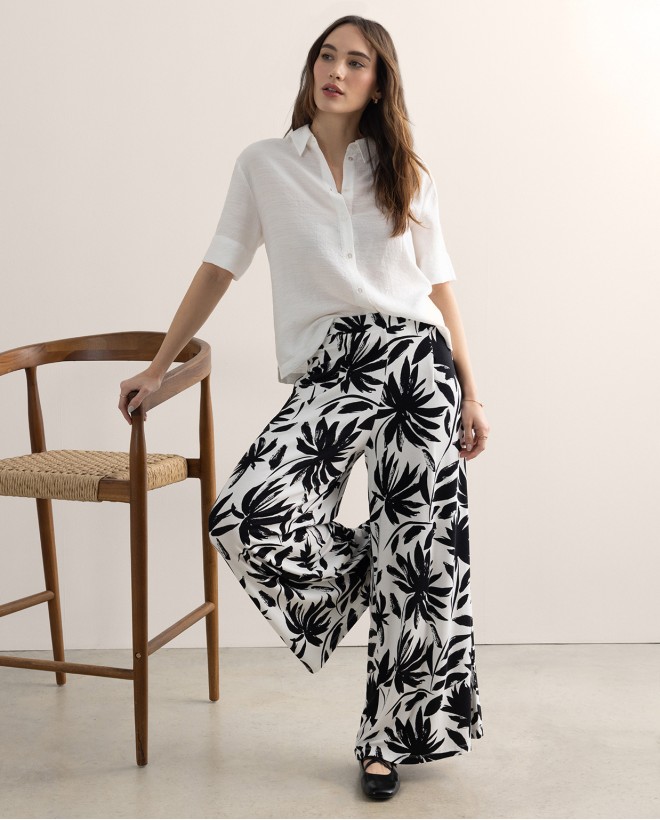 Pantalón ancho y elástico estampado Negro