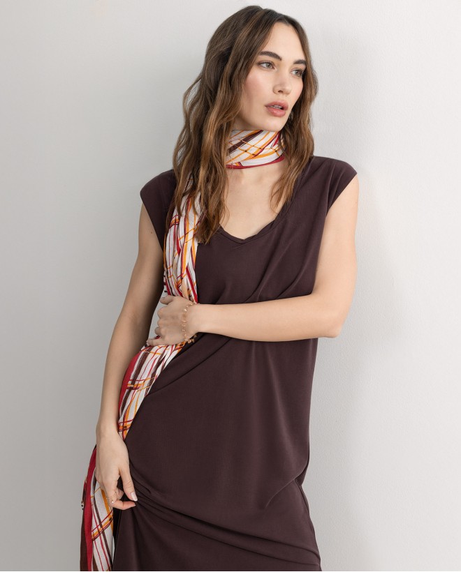 Long straight stretch dress Brown